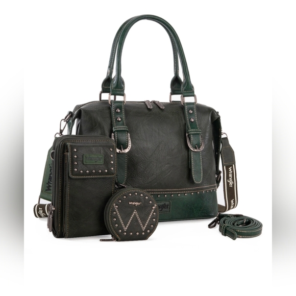 Wrangler 3Pcs Sage Green Doctor Bag Sets for Women Top-Handle Phone& Coin Wallet - Picture 7 of 7